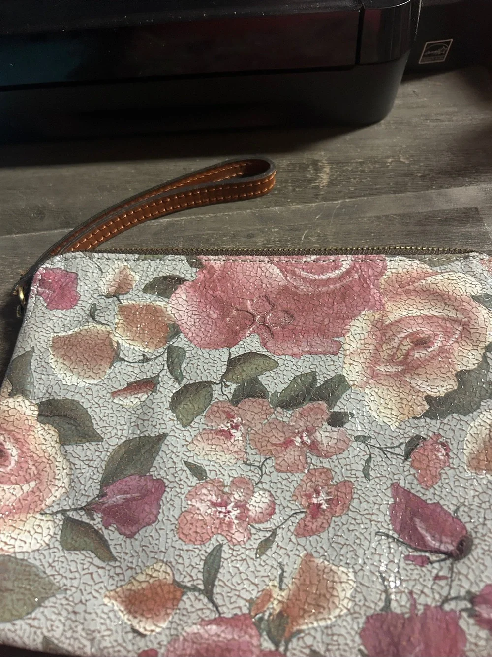 Floral Rose Print Wristlet Pouch - Patricia Nash Leather